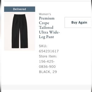 Like new Abercrombie premium crepe tailored trouser, black size 29